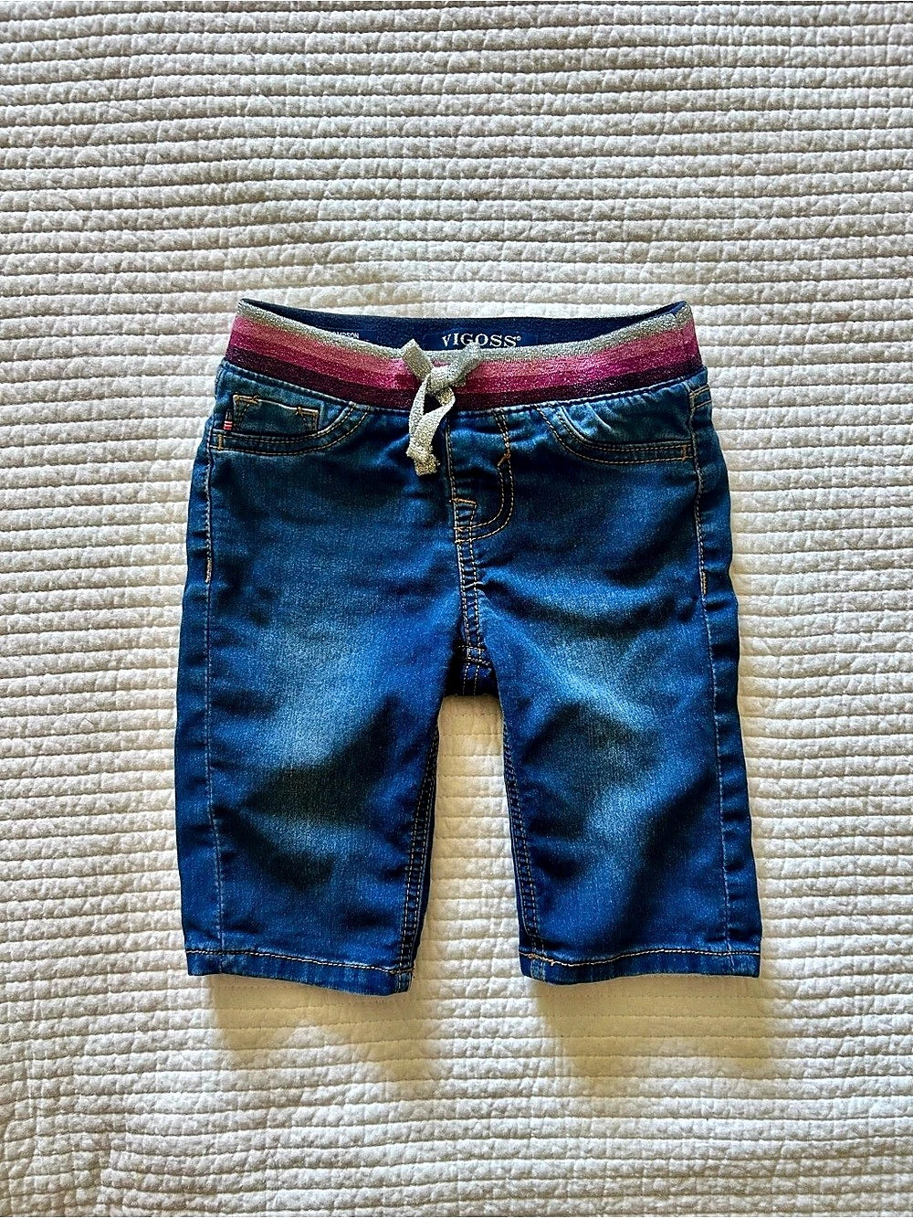 Girls Vigoss Bermuda Denim Shorts with Sparkle Pink elastic waistband Girls xs (
